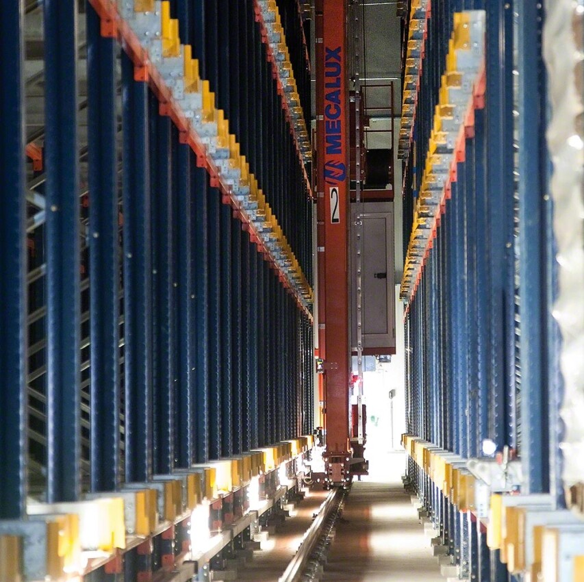stacker crane in a warehouse
